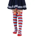 Close-up of children's Christmas over-the-knee socks with cute 3D elk plush doll detail. - 7-12 Years Old / Blue Red Stripes