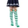 Detailed close-up of festive green and white striped Christmas socks with reindeer - 7-12 Years Old / Green and White Striped
