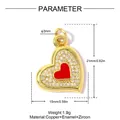 Detailed size and material parameter diagram of a gold heart pendant with red enamel. - Red Rhinestone Heart Style (VK230-2)
