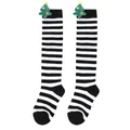 Cute children's black and white striped over-the-knee Christmas tree plush socks - 7-12 Years Old / Thin Black White Striped (Christmas Tree)