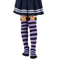 Halloween purple black striped over-the-knee socks with plush pumpkins - Kids (7-12 Years) / Purple Black Striped
