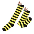 Detail view of yellow and black striped Christmas socks with reindeer plush dolls. - Kids (7-12 Years) / Black Yellow Stripes / Bow Reindeer