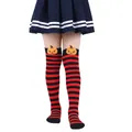 Halloween children's over-the-knee socks with 3D plush pumpkins and red black stripes - Kids (7-12 Years) / Red Black Thin Striped