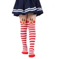 Detailed view of festive red and white striped over-the-knee socks with reindeer dolls - 7-12 Years Old / Red & White Thin Stripes