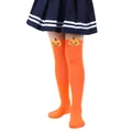 Close-up detail of kids' orange Halloween long socks with plush pumpkin doll decor - Kids (7-12 Years) / Solid Orange