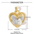 Vista detallada de colgante de corazón con mariposa, material y medidas indicadas - Estilo Corazón Mariposa (VK063) / VK063