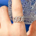 Anillo de cadena cubana de plata con pavé de circonitas para un estilo de lujo - Talla 5 / Cadena retorcida / Plateado