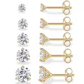Vista detallada de un juego de 5 pares de pendientes de moissanita en oro de 14K - Pendientes de Moissanita de Tres Garras / 0.1 ct / Dorado