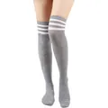 Detailopname van grijze overknee sokken met drie witte strepen in varsity-stijl - Eén maat / Lichtgrijs Met Witte Strepen 16