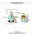 Detailed blue enamel baby stroller charm pendant with size parameters for DIY jewelry - Light Blue Enamel Stroller Style (VK231-3)