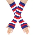 Red white and blue striped long fingerless arm warmers for holiday cosplay parties. - One Size / Red White Blue Stripes