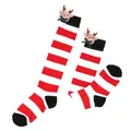 Children's red and white striped Christmas knee-high socks with 3D reindeer dolls - Kids (7-12 Years) / Red White Black Stripes / Bow Reindeer