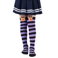 Detail of purple and black striped children's over-the-knee socks with reindeer dolls - 7-12 Years Old / Purple Black Striped