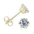 Κλασικά σκουλαρίκια moissanite με 4 δόντια σε φινίρισμα χρυσού 14K - Σκουλαρίκια με Έξι Δόντια / 0.1 ct / Χρυσό