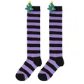 Purple and black striped children's Christmas over-the-knee socks with plush tree - 7-12 Years Old / Purple Black Striped (Christmas Tree)