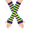 Mardi Gras colored striped fingerless long arm warmers in purple, green, and yellow - One Size / Purple Green and Yellow Striped