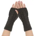 Close-up of dark brown cable knit fingerless gloves for winter warmth and outdoor use. - One Size / Dark Gray