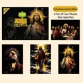 DIY Religious scratch art set with 4 Jesus themed sheets and a gold scratching tool - Commemorative Edition / 4 Sheets With 1 Pen