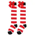 Girls Christmas red and white striped knee-high socks decorated with large satin bows - Kids (7-12 Years) / Red White and Black Stripes with Red Bow