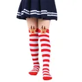 Kids' red and white striped Christmas stockings featuring a cute reindeer plush doll - 7-12 Years Old / Red and White Wide Stripes