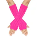 Dettaglio di scaldamuscoli lunghi in maglia a trecce rosa senza dita per l'inverno - Taglia unica / Rosso Fluorescente