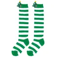 Detail of green and white striped children's Christmas socks with plush tree doll decoration - 7-12 Years Old / Green White Striped (Christmas Tree)
