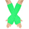 Vista dettagliata degli scaldamuscoli verde neon in maglia a trecce per l'inverno - Taglia unica / Verde mela