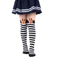 Children's over-the-knee socks with black and white stripes and 3D reindeer plush - 7-12 Years Old / Black & White Thin Stripes
