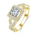 Eleganter 14k vergoldeter Ring mit verdrehtem Arm und Princess-Schliff für Damen - Größe 5 / Stil mit quadratischem Diamanten und gedrehtem Schaft / Gold