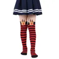 Red and black striped kids Christmas over-the-knee socks with cute 3D reindeer dolls - 7-12 Years Old / Red Black Thin Striped