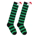 Children's over-the-knee Christmas socks with 3D Santa Claus plush doll attachment - 7-12 Years Old / Green Black Striped Santa Style
