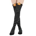 Halloween themed striped over-the-knee socks featuring cute 3D pumpkin doll accents - One Size / Pumpkin Doll Decoration / Grey and Black Striped