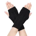 Schwarze gestrickte fingerlose Handschuhe mit Zopfmuster für den Winter - Einheitsgröße / Schwarz