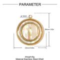 Detailed specifications of round iridescent shell pendant in gold stainless steel - Round Style (YK401-1) / Gold (White Shell)