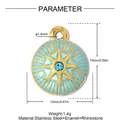 Detailed size diagram of gold stainless steel star enamel pendant with blue rhinestone - Sky Blue Starburst (YK412-2)