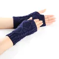 Gros plan sur des mitaines en tricot torsadé bleu marine avec un motif en losange - Taille unique / Bleu Marine