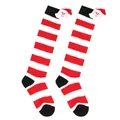 Detail showing 3D Santa Claus plush doll on red and white striped long socks - 7-12 Years Old / Red White Black Striped Santa Style