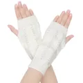 Soft white cable-knit fingerless winter gloves for texting with thumb holes for adults - One Size / White