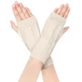 Beige Zopfstrick fingerlose Handschuhe Winter Armstulpen für Damen und Herren Touchscreen - Einheitsgröße / Hellbeige