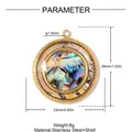 Detailed specifications for stainless steel round pendant featuring iridescent abalone shell inlay - Round Knurled (YK401-2) / Gold (Abalone Shell)