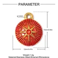 Detail view of stainless steel star pendant showing 12mm x 15mm dimensions and 1.4g weight. - Red Starburst (YK412-3)
