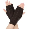 Dark brown knitted fingerless gloves, warm winter acrylic arm warmers for men and women - One Size / Coffee
