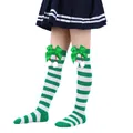Cute children's Christmas over-the-knee socks with green bows and white pom-poms - Children (7-12 Years) / Green White Stripe With Green Pom-pom (36#)