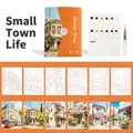 Portable Small Town Life watercolor painting kit with 12 solid colors and 6 drawing sheets - Small Town Life / 6 Sheets + 12 Colors + 1 Brush
