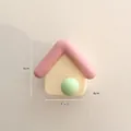 Decorative cute house-shaped adhesive wall hook in pink and yellow finish for home use - Pink