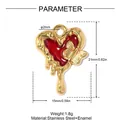 Detailed macro view of dripping heart pendant with precise dimensions and weight info - Butterfly Melted Heart Pendant (YK462) / Gold