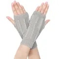 Soft gray cable knit fingerless gloves stylish winter warm hand and arm warmers unisex - One Size / Light Gray