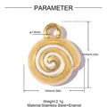 Detailed technical specifications for a gold spiral enamel pendant charm - White Spiral (YK413-1)