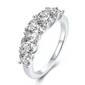 Anello elegante in argento sterling con cinque pietre moissanite taglio brillante - Taglia US 6 / Anello a Fila di 5 Diamanti (1 Carato) / Oro bianco