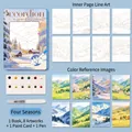 Set libro da colorare acquerello a fisarmonica paesaggio quattro stagioni con vernice e pennello - Tutte le Stagioni
